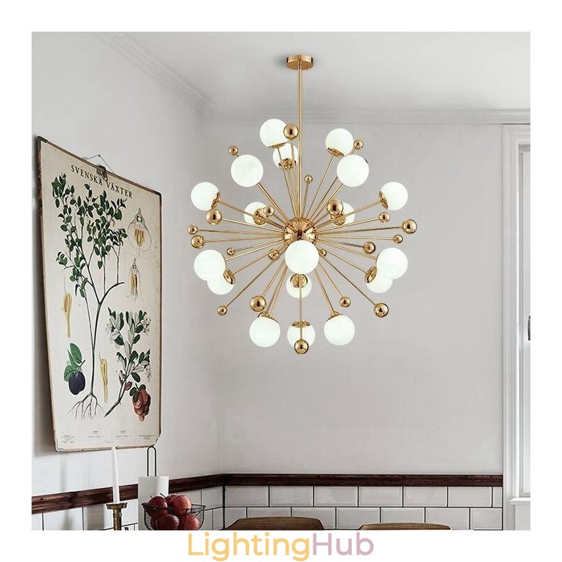18 Light Modern Contemporary Ceiling Lights Copper Plating Chandelier with White Ball Glass Shade
