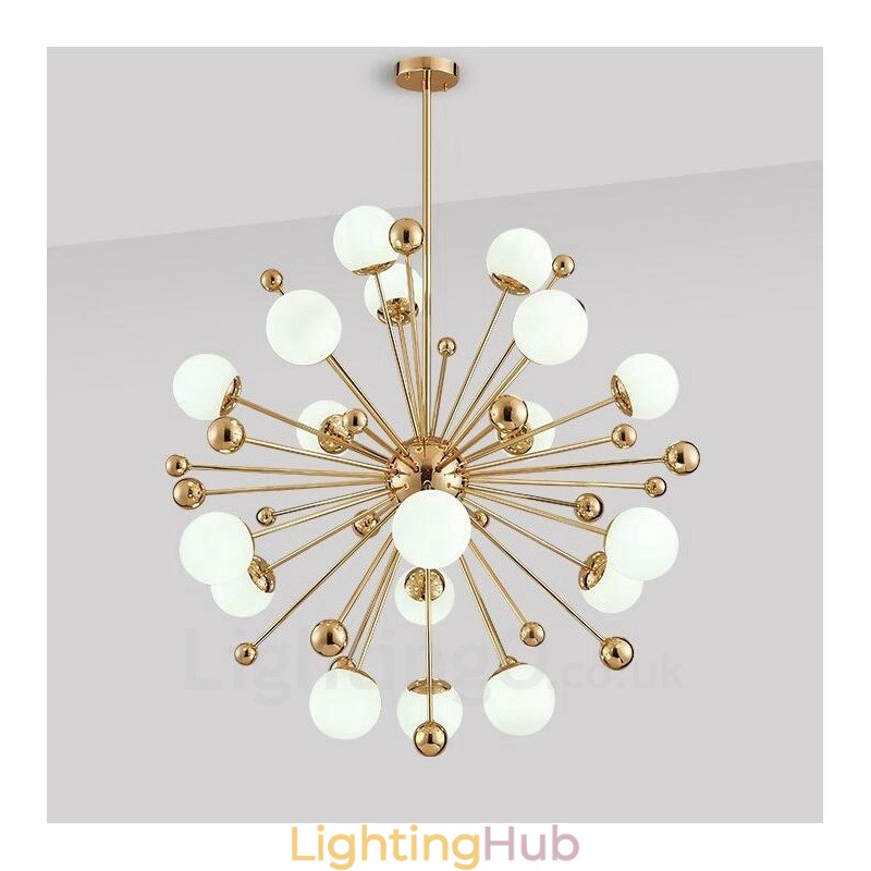 18 Light Modern Contemporary Ceiling Lights Copper Plating Chandelier with White Ball Glass Shade