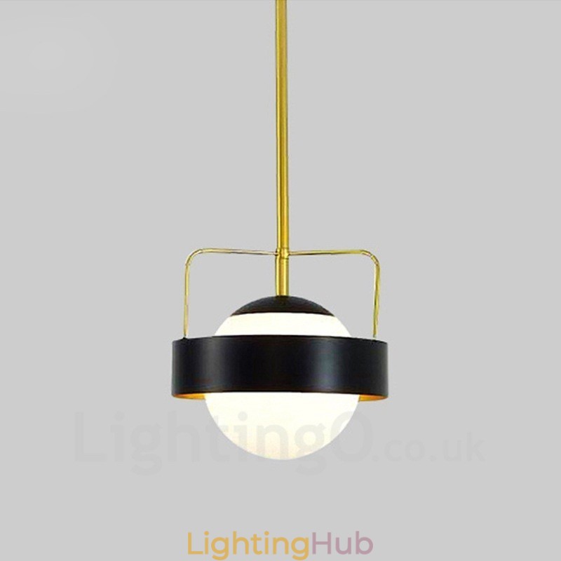 1 Light Modern Contemporary Ceiling Lights Copper Plating Pendant Light with White & Black Ball Glass Shade