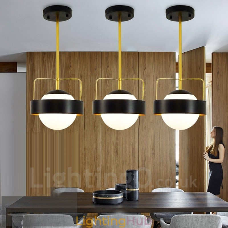 1 Light Modern Contemporary Ceiling Lights Copper Plating Pendant Light with White & Black Ball Glass Shade