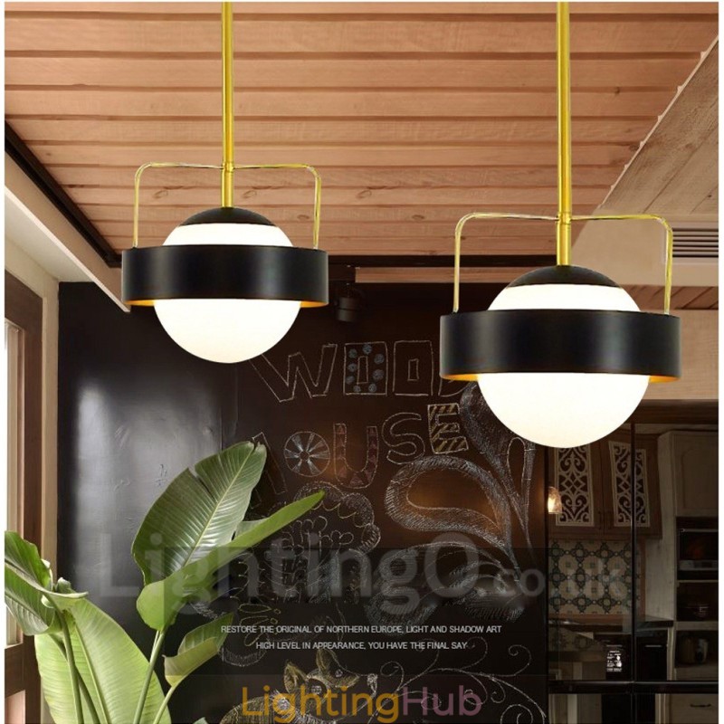 1 Light Modern Contemporary Ceiling Lights Copper Plating Pendant Light with White & Black Ball Glass Shade