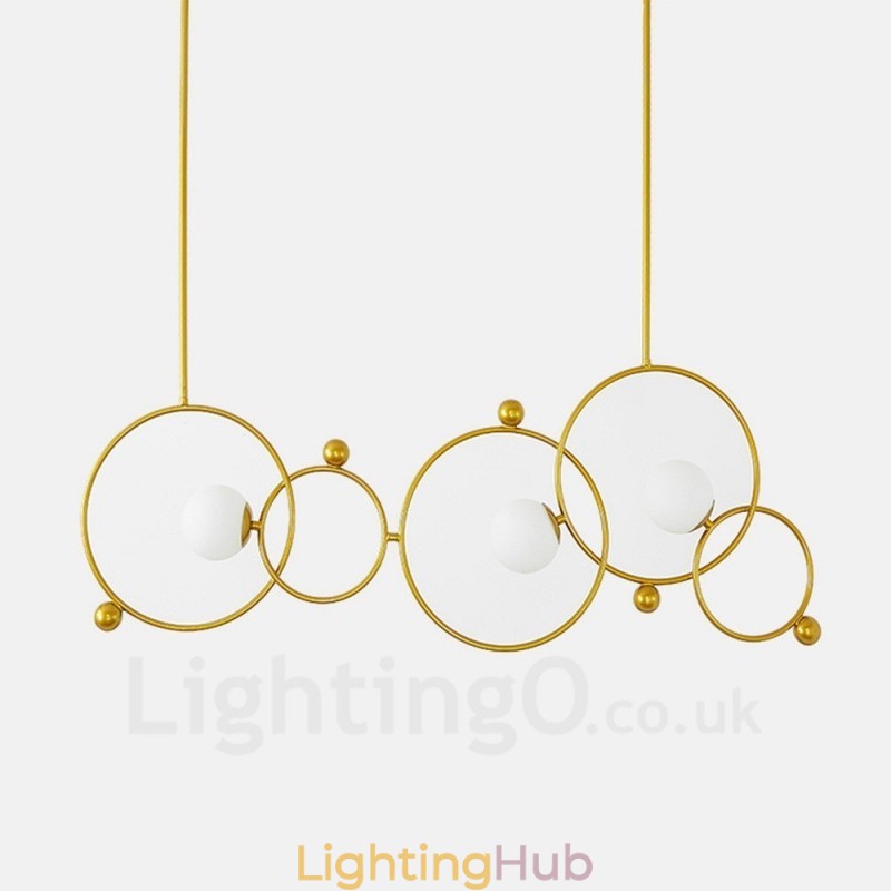 3 Light Modern Contemporary Ceiling Lights Copper Plating Chandelier with White Ball Glass Shade