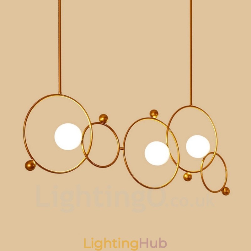 3 Light Modern Contemporary Ceiling Lights Copper Plating Chandelier with White Ball Glass Shade