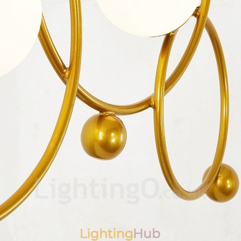 3 Light Modern Contemporary Ceiling Lights Copper Plating Chandelier with White Ball Glass Shade