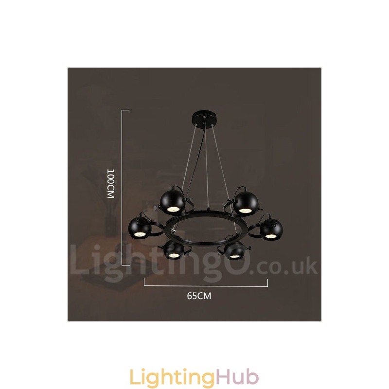 6 Light Retro Vintage Black Iron Pendant Light with Black Iron Ball Shades