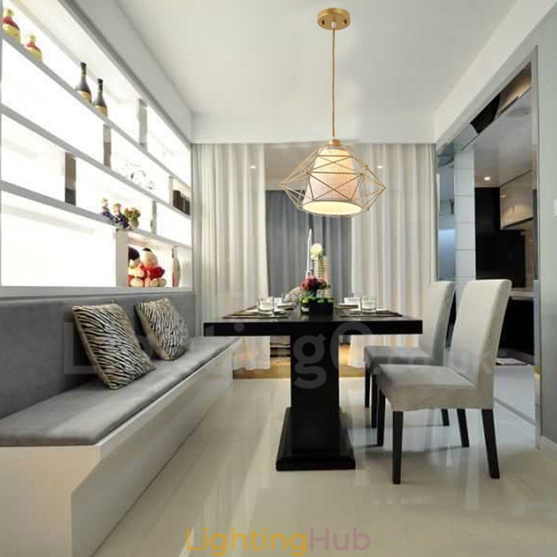 1 Light Retro Vintage Black Iron Pendant Light with Fabric Shades