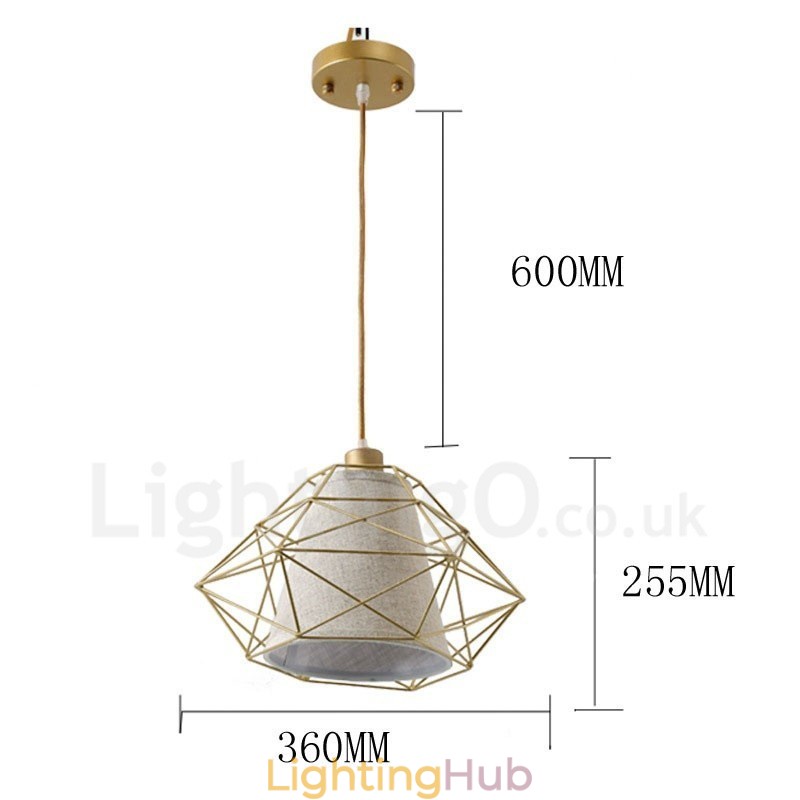 1 Light Retro Vintage Black Iron Pendant Light with Fabric Shades
