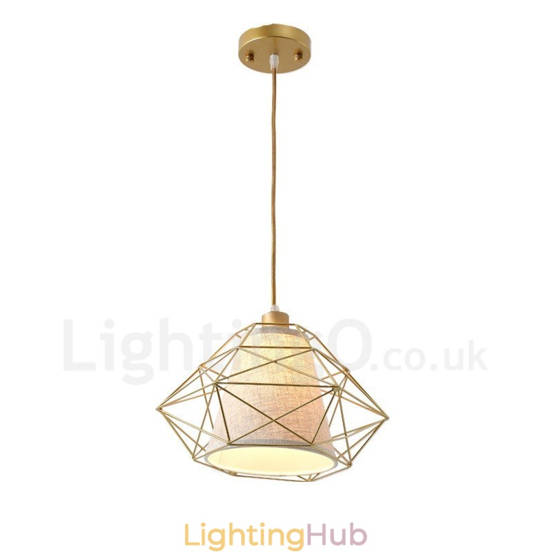 1 Light Retro Vintage Black Iron Pendant Light with Fabric Shades
