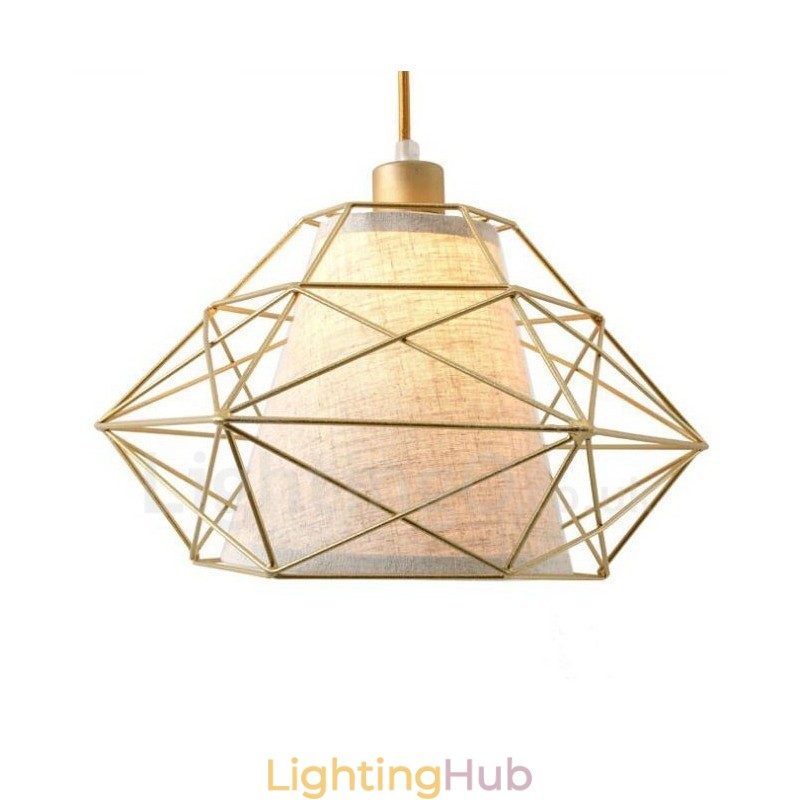 1 Light Retro Vintage Black Iron Pendant Light with Fabric Shades