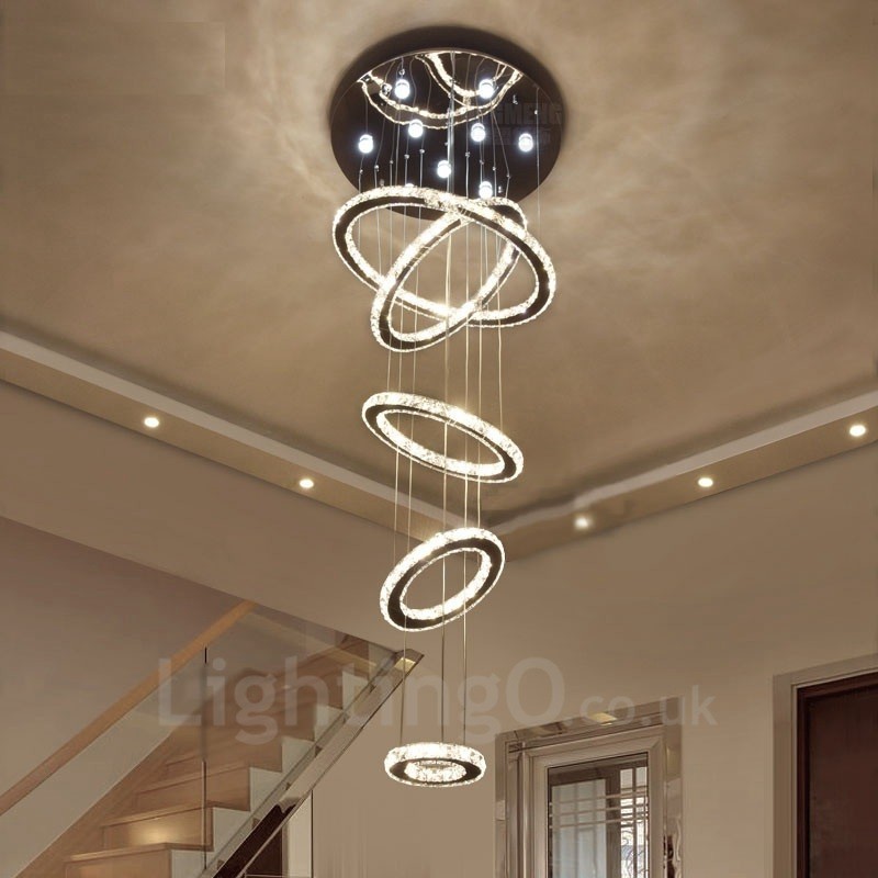 Dimmable Wi Fi Smart Three Light Source Colours 5 Rings Modern Crystal Ceiling Pendant Light Indoor Chandelier