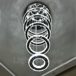 Dimmable Wi Fi Smart Three Light Source Colours 5 Rings Modern Crystal Ceiling Pendant Light Indoor Chandelier