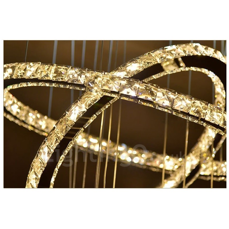 Dimmable Wi Fi Smart Three Light Source Colours 5 Rings Modern Crystal Ceiling Pendant Light Indoor Chandelier