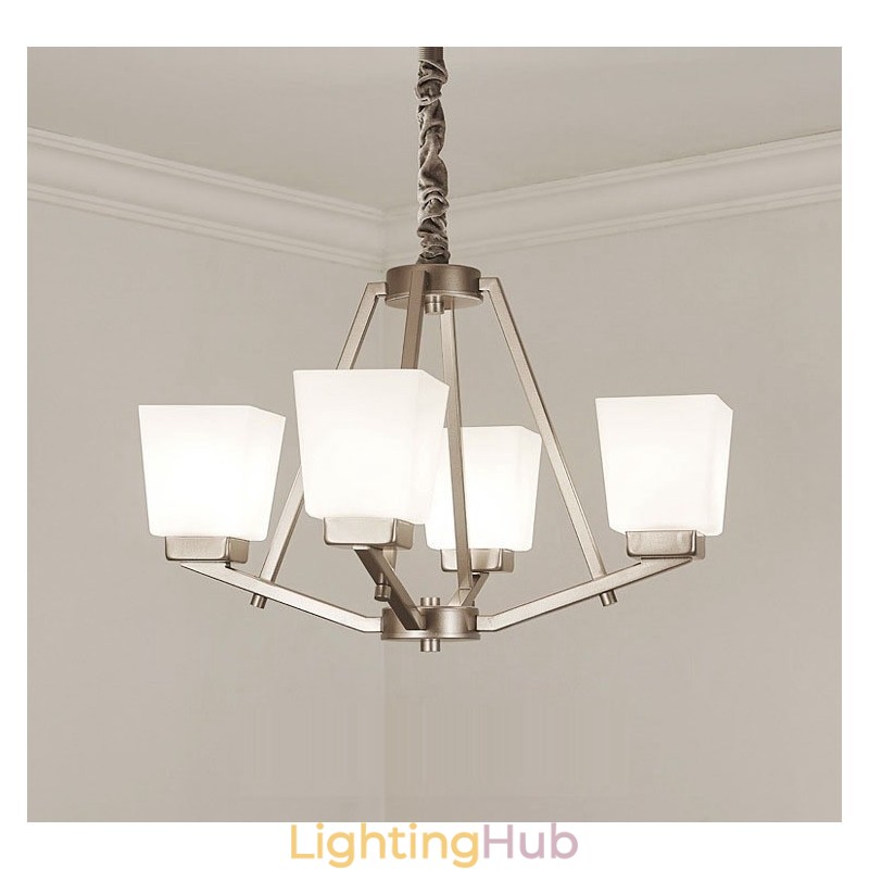 4 Lights Chrome Pendant Light Indoor Modern Chandelier Home Hanging Lighting Lamps Fixtures with Glass Shades