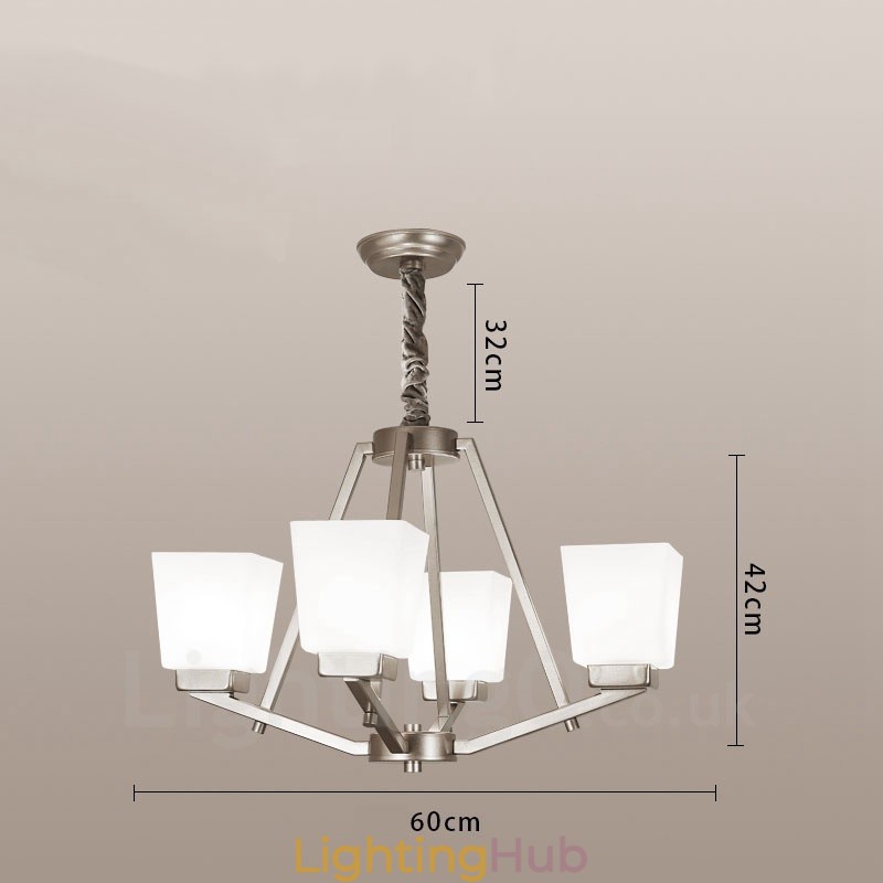 4 Lights Chrome Pendant Light Indoor Modern Chandelier Home Hanging Lighting Lamps Fixtures with Glass Shades