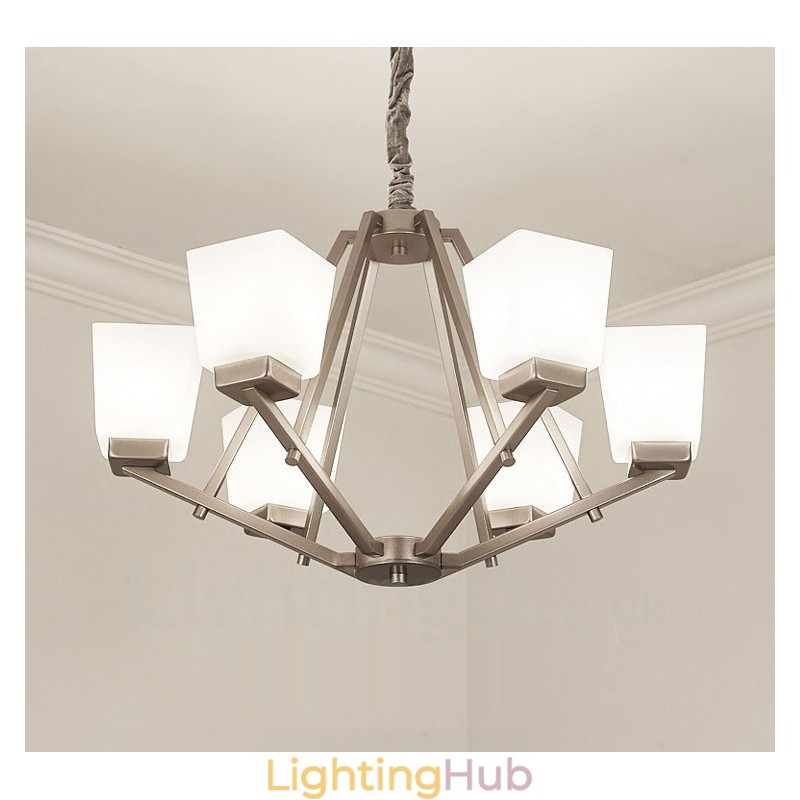 6 Lights Chrome Pendant Light Indoor Modern Chandelier Home Hanging Lighting Lamps Fixtures with Glass Shades