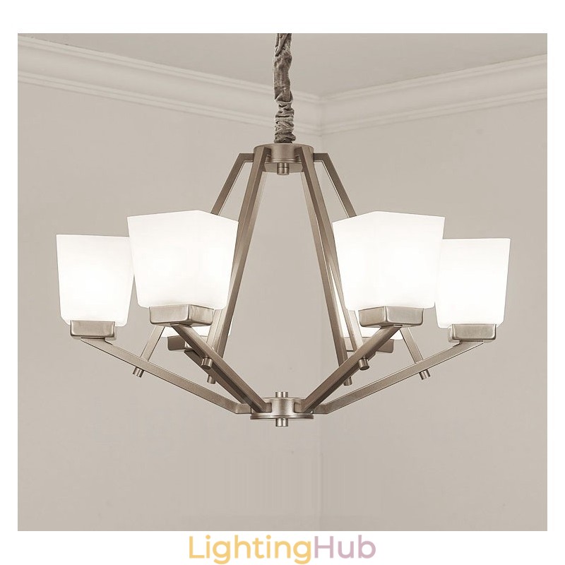 6 Lights Chrome Pendant Light Indoor Modern Chandelier Home Hanging Lighting Lamps Fixtures with Glass Shades