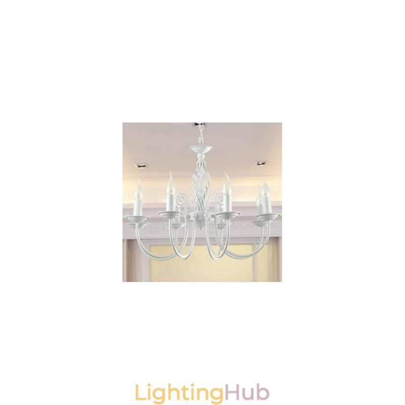 8 Light Contemporary Retro White Candle Style Chandelier