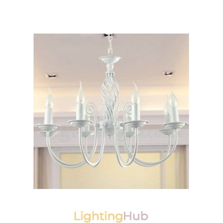 8 Light Contemporary Retro White Candle Style Chandelier 8 Light Contemporary Retro White Candle Style Chandelier