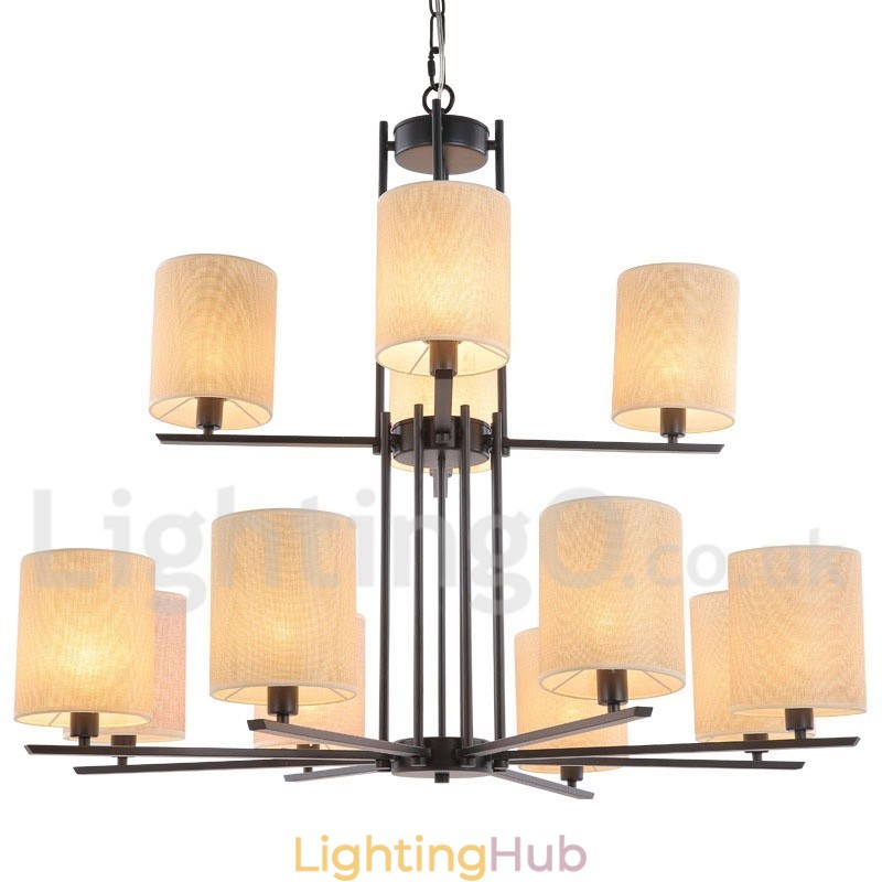 12 Light Rustic Retro Black 2 Tier Large Chandelier Candle Style Chandelier