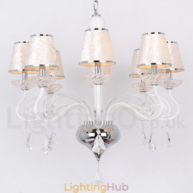 8 Light White Contemporary K9 Crystal Candle Style Chandelier