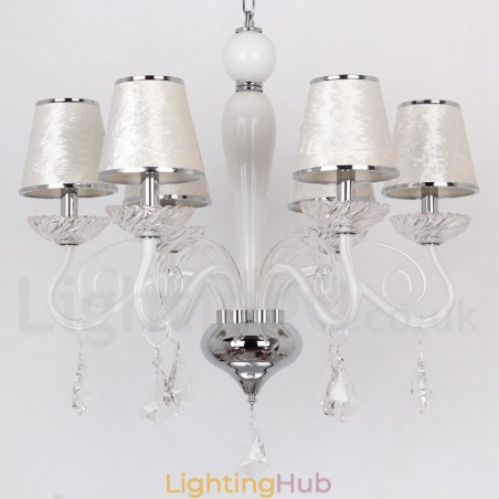 6 Light White Contemporary K9 Crystal Candle Style Chandelier 6 Light White Contemporary K9 Crystal Candle Style Chandelier