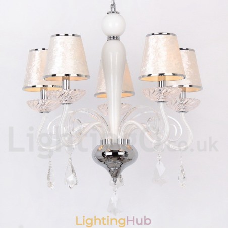 5 Light White Contemporary K9 Crystal Candle Style Chandelier 5 Light White Contemporary K9 Crystal Candle Style Chandelier