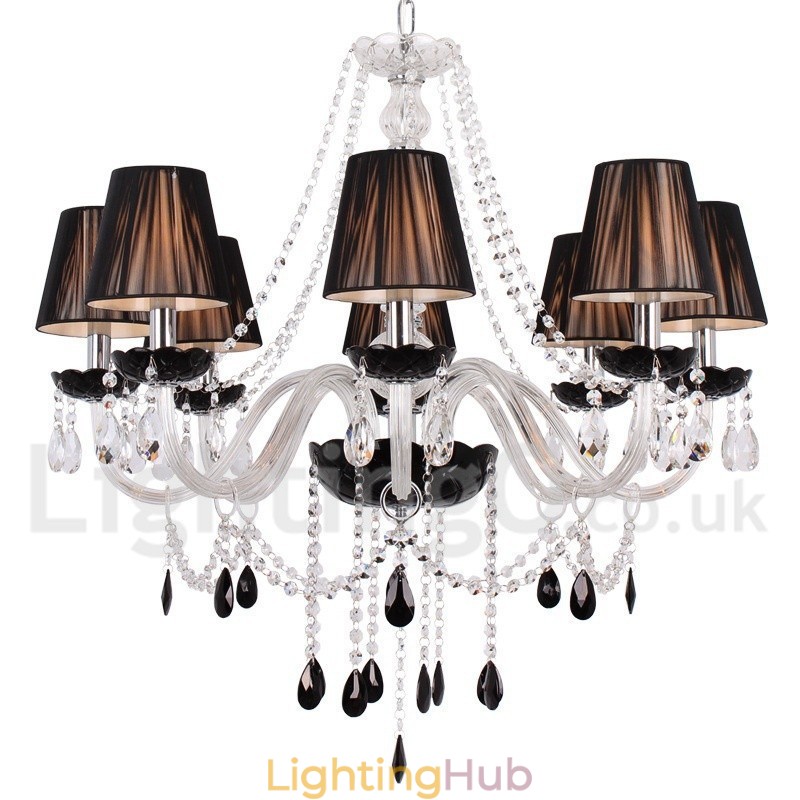 8 Light Contemporary Black Brushed K9 Crystal Candle Style Chandelier