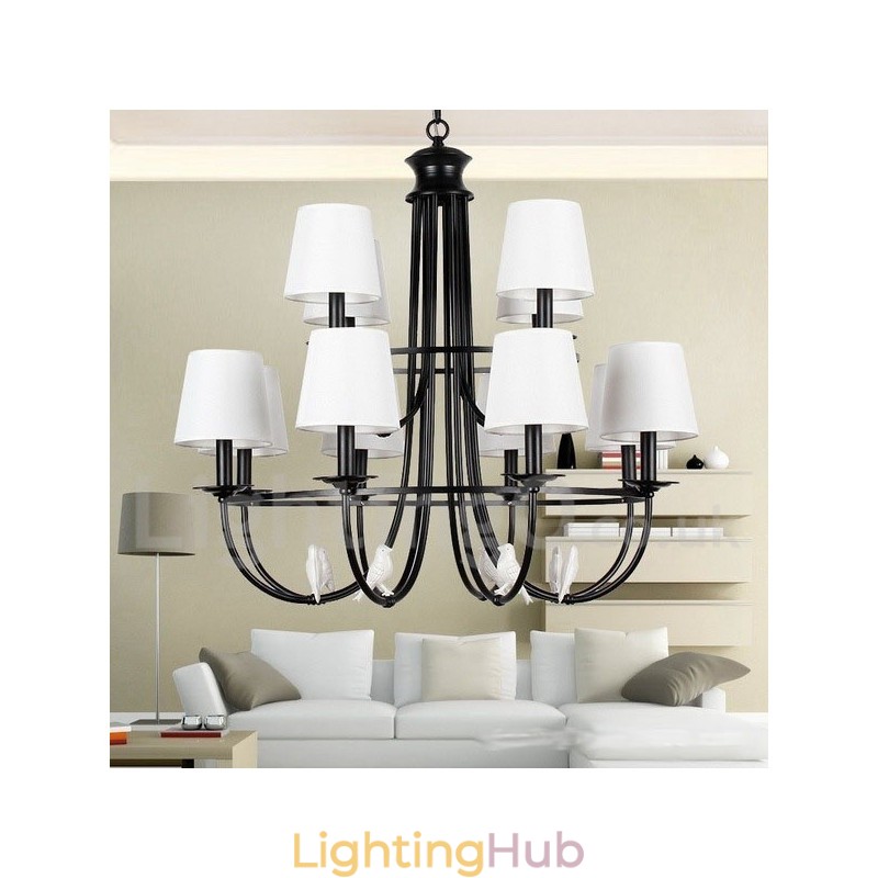 12 Light Retro Black Mediterranean Style Rustic Contemporary Candle Style Chandelier