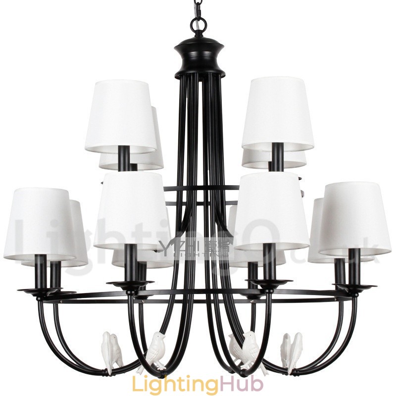 12 Light Retro Black Mediterranean Style Rustic Contemporary Candle Style Chandelier