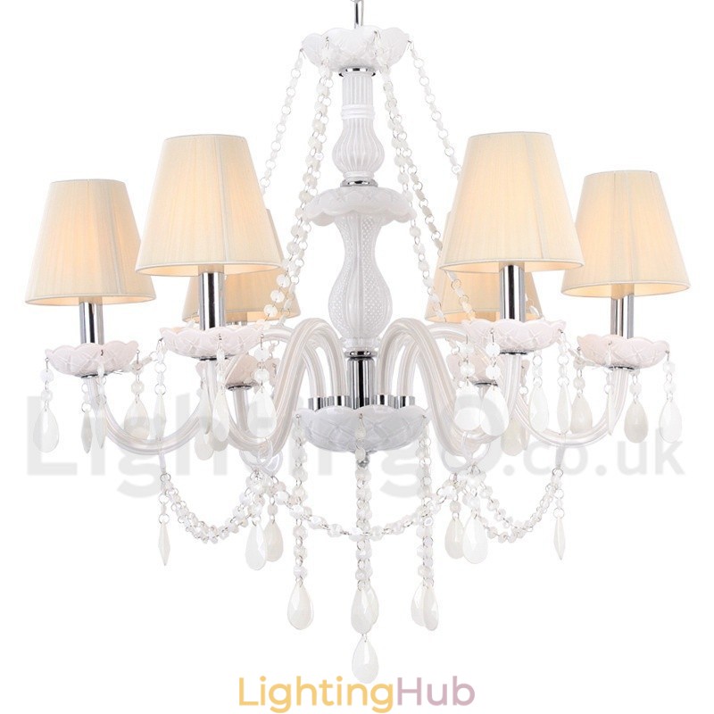6 Light White K9 Crystal Candle Style Chandelier