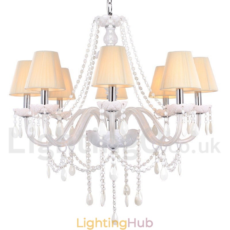 8 Light White K9 Crystal Candle Style Chandelier