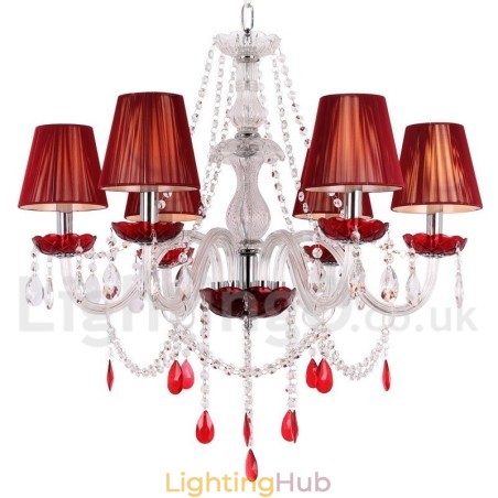 6 Light Red K9 Crystal Candle Style Chandelier 6 Light Red K9 Crystal Candle Style Chandelier