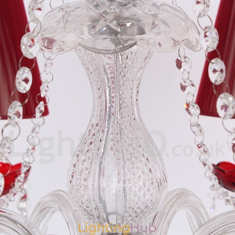 6 Light Red K9 Crystal Candle Style Chandelier
