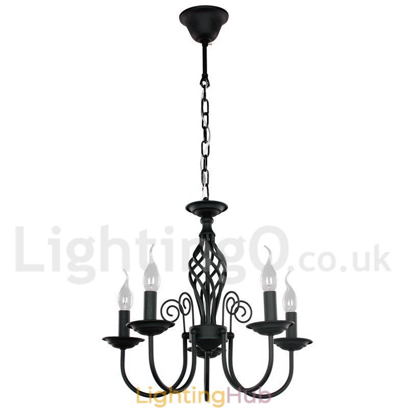 5 Light Contemporary Retro Black Candle Style Chandelier