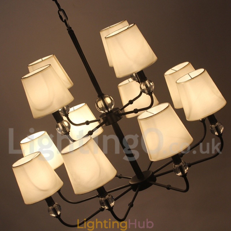 12 Light Retro 2 Tier Large Black Contemporary Candle Style Chandelier