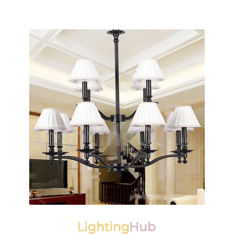 12 Light Retro Rustic Large 2 Tier Candle Style Chandelier