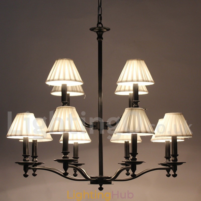 12 Light Retro Rustic Large 2 Tier Candle Style Chandelier