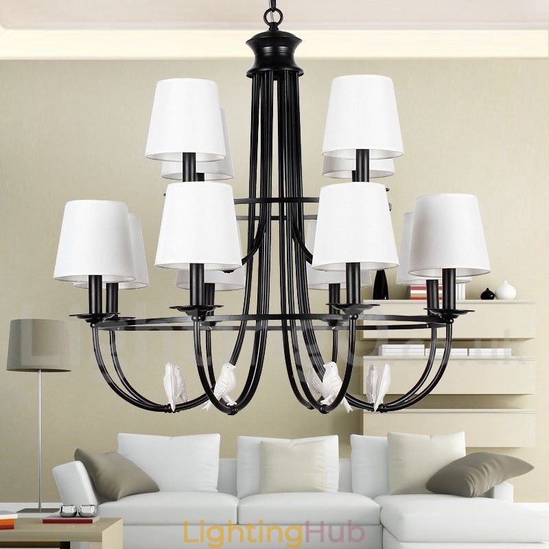 12 Light Rustic Retro Black 2 Tier Large Chandelier Candle Style Chandelier