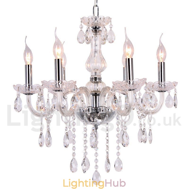 6 Light Contemporary K9 Crystal Candle Style Chandelier