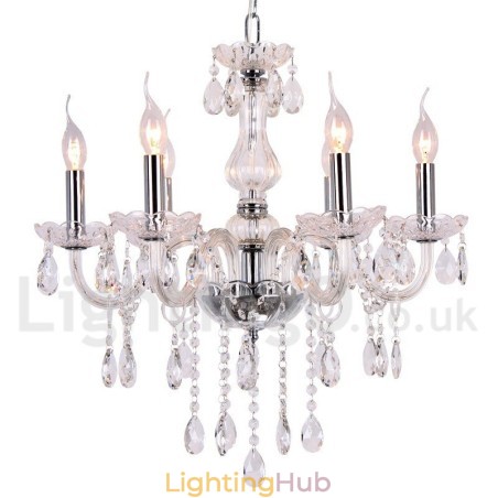 6 Light Contemporary K9 Crystal Candle Style Chandelier 6 Light Contemporary K9 Crystal Candle Style Chandelier