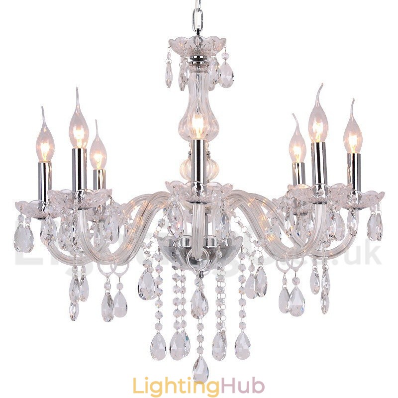 8 Light Contemporary K9 Crystal Candle Style Chandelier