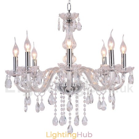 8 Light Contemporary K9 Crystal Candle Style Chandelier