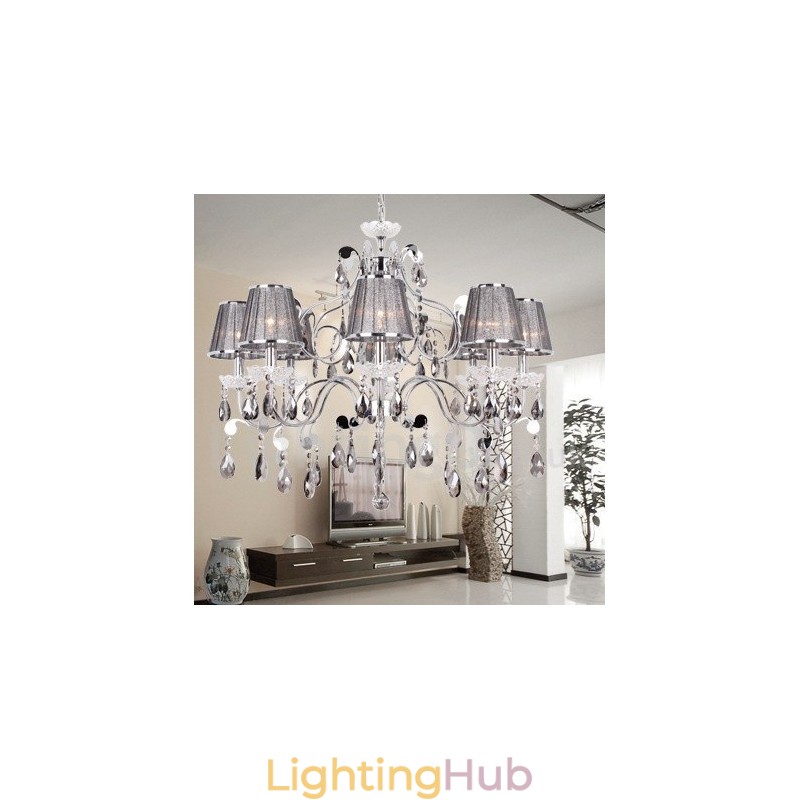 8 Light Grey K9 Crystal Candle Style Chandelier