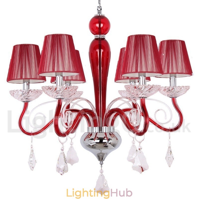 6 Light Red Contemporary K9 Crystal Candle Style Chandelier