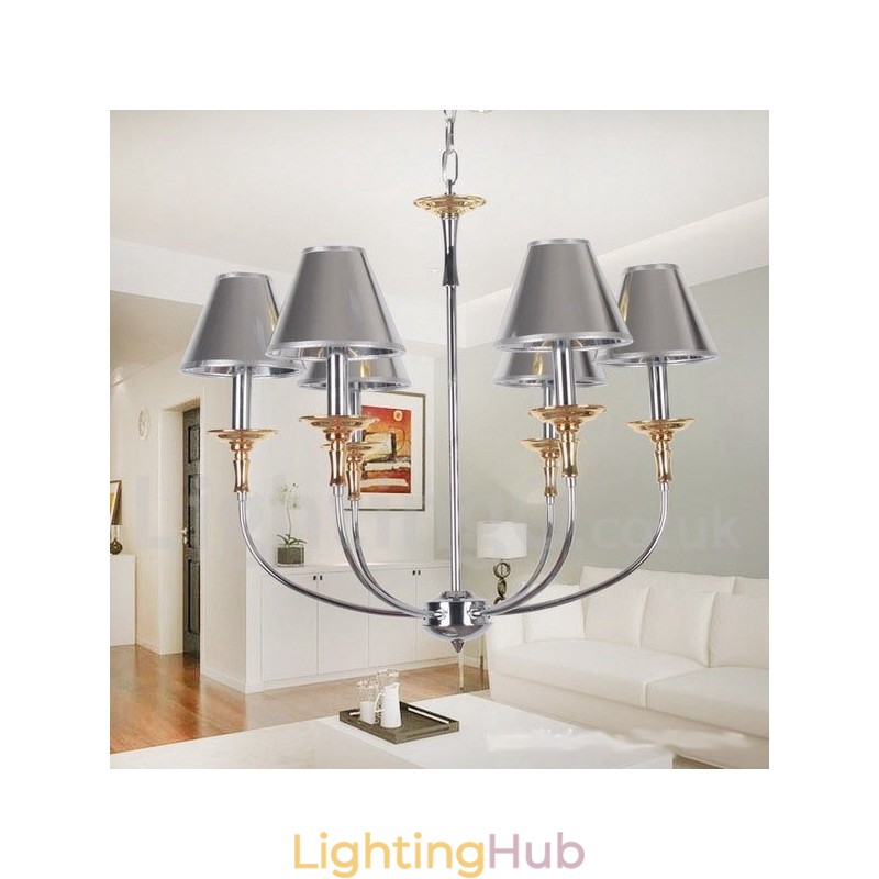 6 Light Modern Contemporary Chrome Candle Style Chandelier