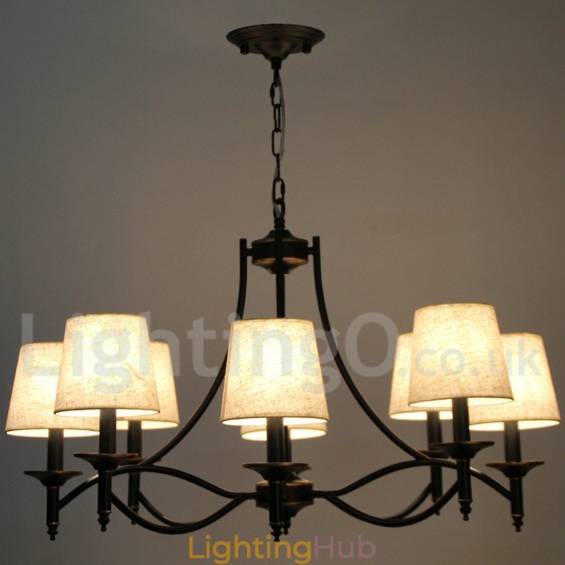 8 Light Retro Rustic Black Contemporary Candle Style Chandelier