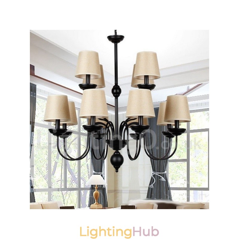 12 Light Rustic 2 Tier Retro Contemporary Candle Style Chandelier
