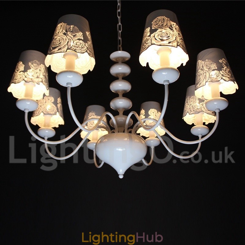 8 Light Modern Contemporary Hollow White Candle Style Chandelier
