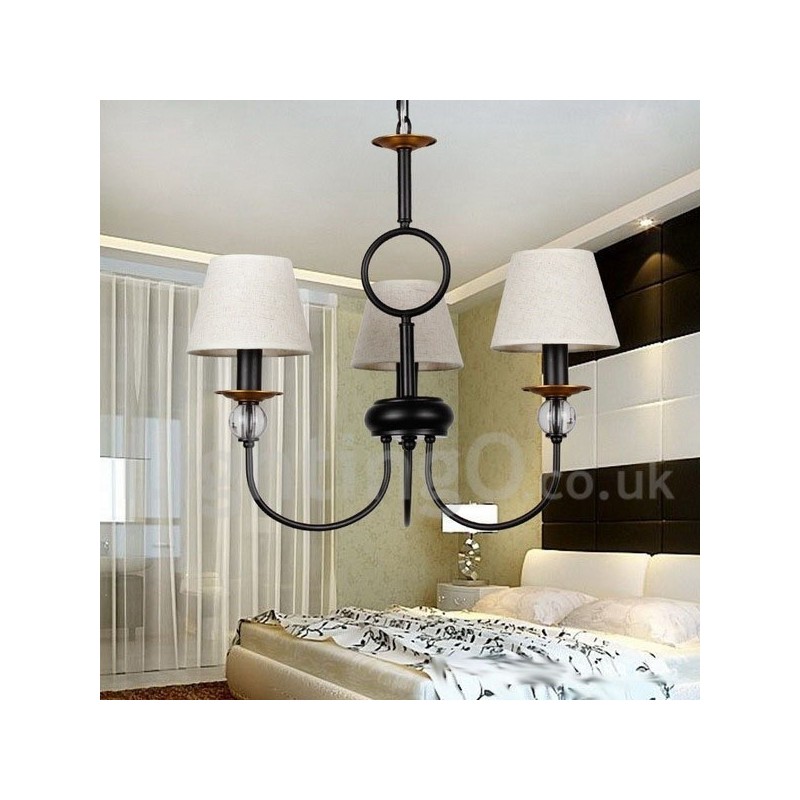 3 Light Rustic Retro Black Mediterranean Style Contemporary Candle Style Chandelier