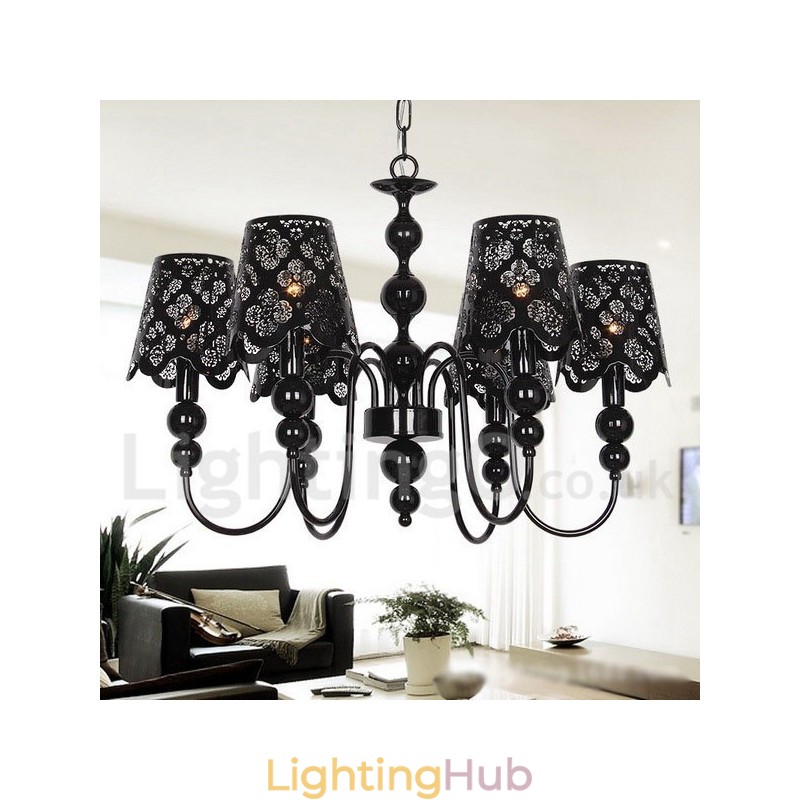6 Light Modern Contemporary Hollow Black Candle Style Chandelier
